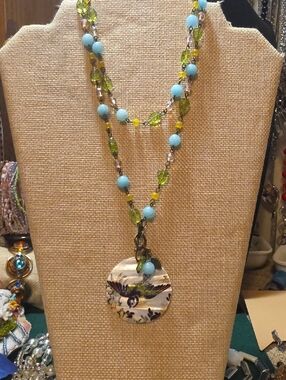 Blue & Green Beaded Pendant Necklace - Women Jewelry